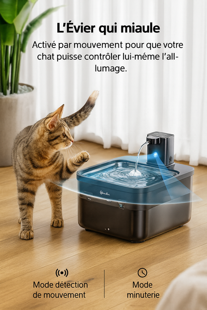 Fontaine à Eau Automatique pour Chat en Inox – 2,5L Sans Fil avec Capteur & Batterie – Ultra Silencieuse avec Filtration Avancée