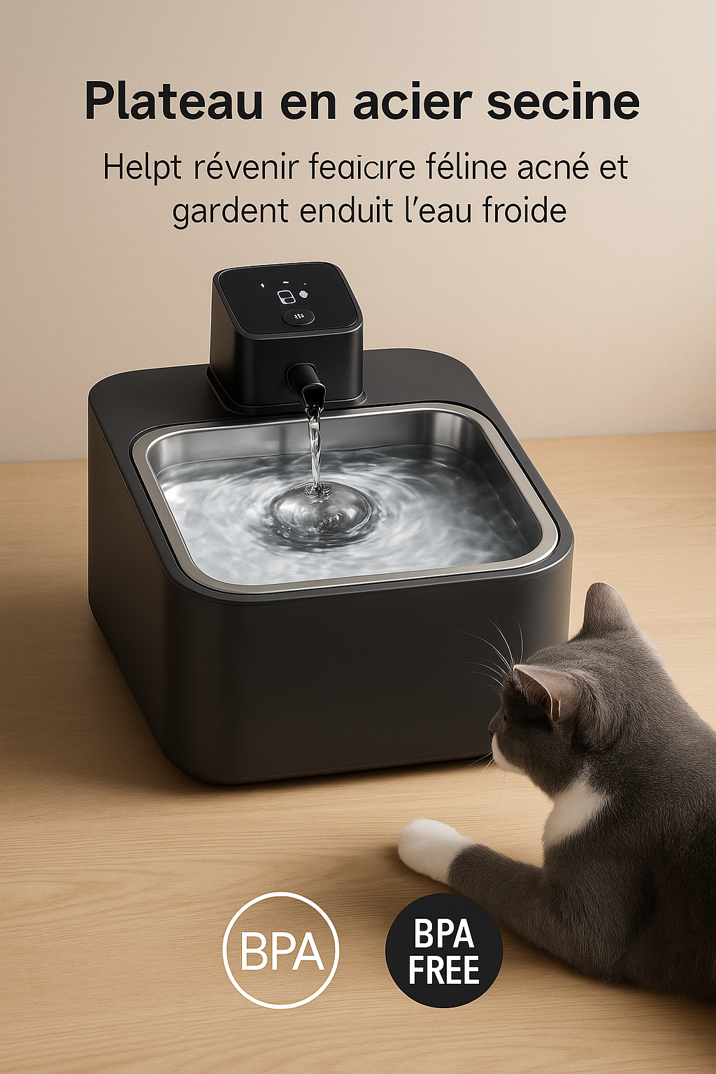Fontaine à Eau Automatique pour Chat en Inox – 2,5L Sans Fil avec Capteur & Batterie – Ultra Silencieuse avec Filtration Avancée