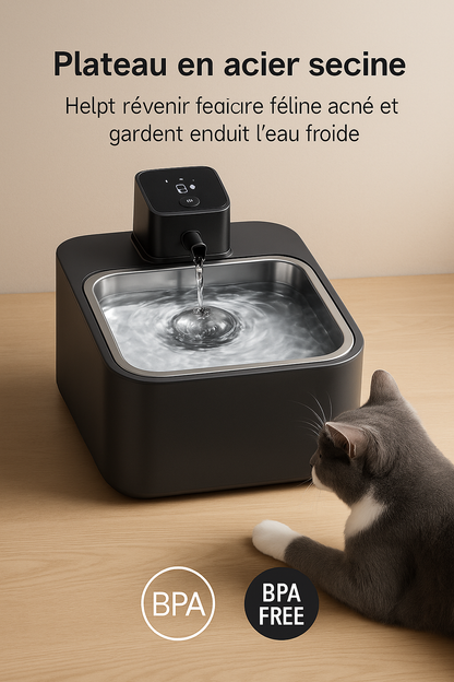 Fontaine à Eau Automatique pour Chat en Inox – 2,5L Sans Fil avec Capteur & Batterie – Ultra Silencieuse avec Filtration Avancée