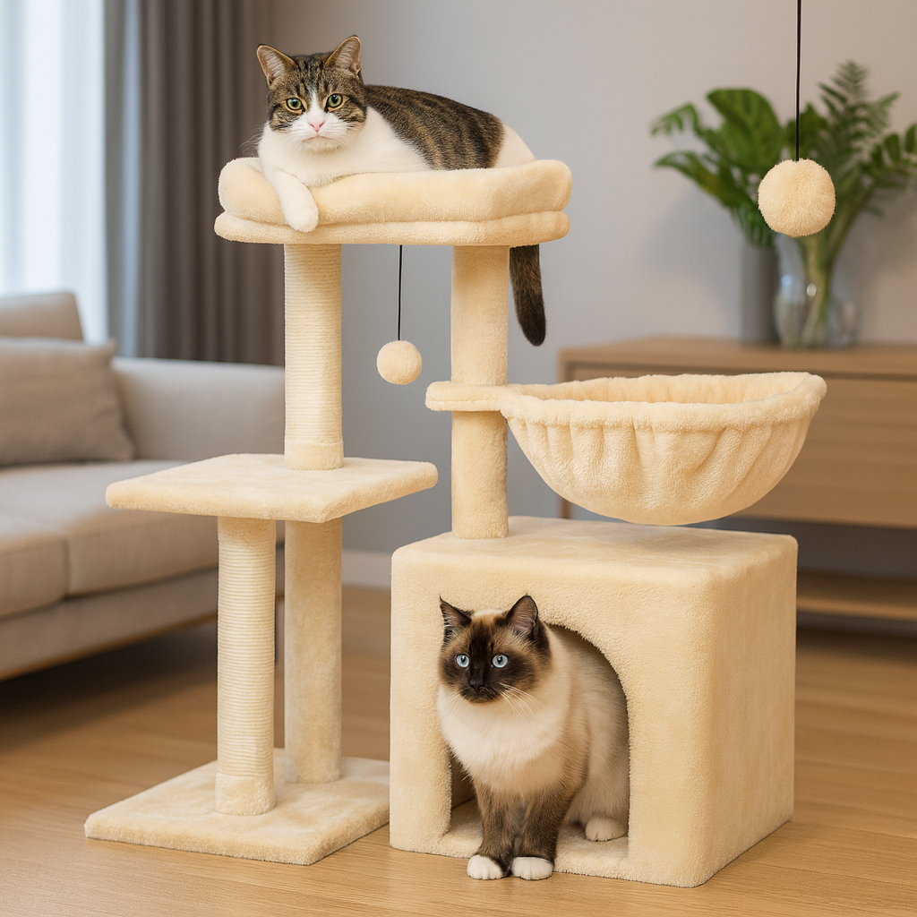 Petit Arbre à Chat Transformable pour Intérieur – Modulable, Avec Hamac, Niche, Griffoirs Sisal & Perchoir Amovible