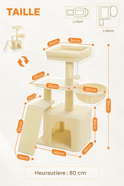 Petit Arbre à Chat Transformable pour Intérieur – Modulable, Avec Hamac, Niche, Griffoirs Sisal & Perchoir Amovible