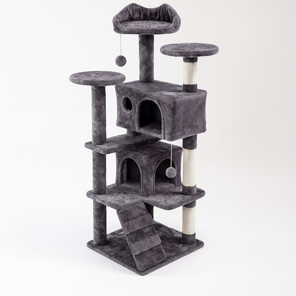 Arbre à Chat avec 2 Condos et Griffoirs – Maison Spacieuse pour Chat & Chaton, Fixation Murale, Compact et Robuste