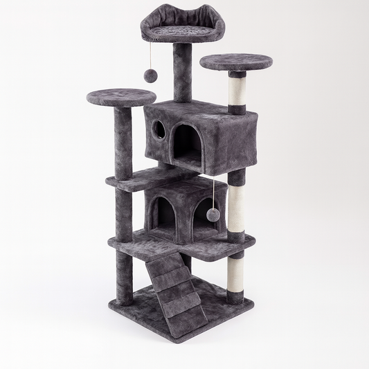 Arbre à Chat avec 2 Condos et Griffoirs – Maison Spacieuse pour Chat & Chaton, Fixation Murale, Compact et Robuste