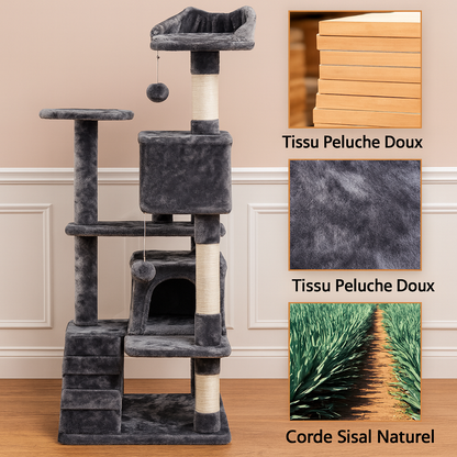 Arbre à Chat avec 2 Condos et Griffoirs – Maison Spacieuse pour Chat & Chaton, Fixation Murale, Compact et Robuste
