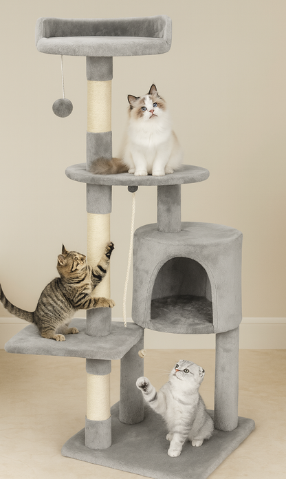 Arbre à Chat Multi-Niveaux 112cm – Cadre Compact avec Griffoirs Sisal, Condo, Plateformes & Jouet Suspendu