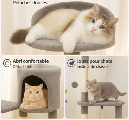 Arbre à Chat Multi-Niveaux 112cm – Cadre Compact avec Griffoirs Sisal, Condo, Plateformes & Jouet Suspendu