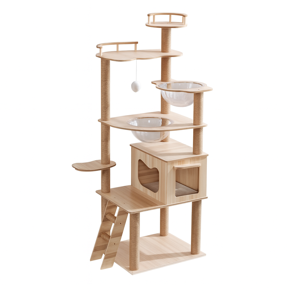 Arbre à Chat design Multi-Niveaux avec Griffoir Sisal – Condos Fermés, Perchoir XL, Cadre Stable pour Grimper, Dormir et Jouer