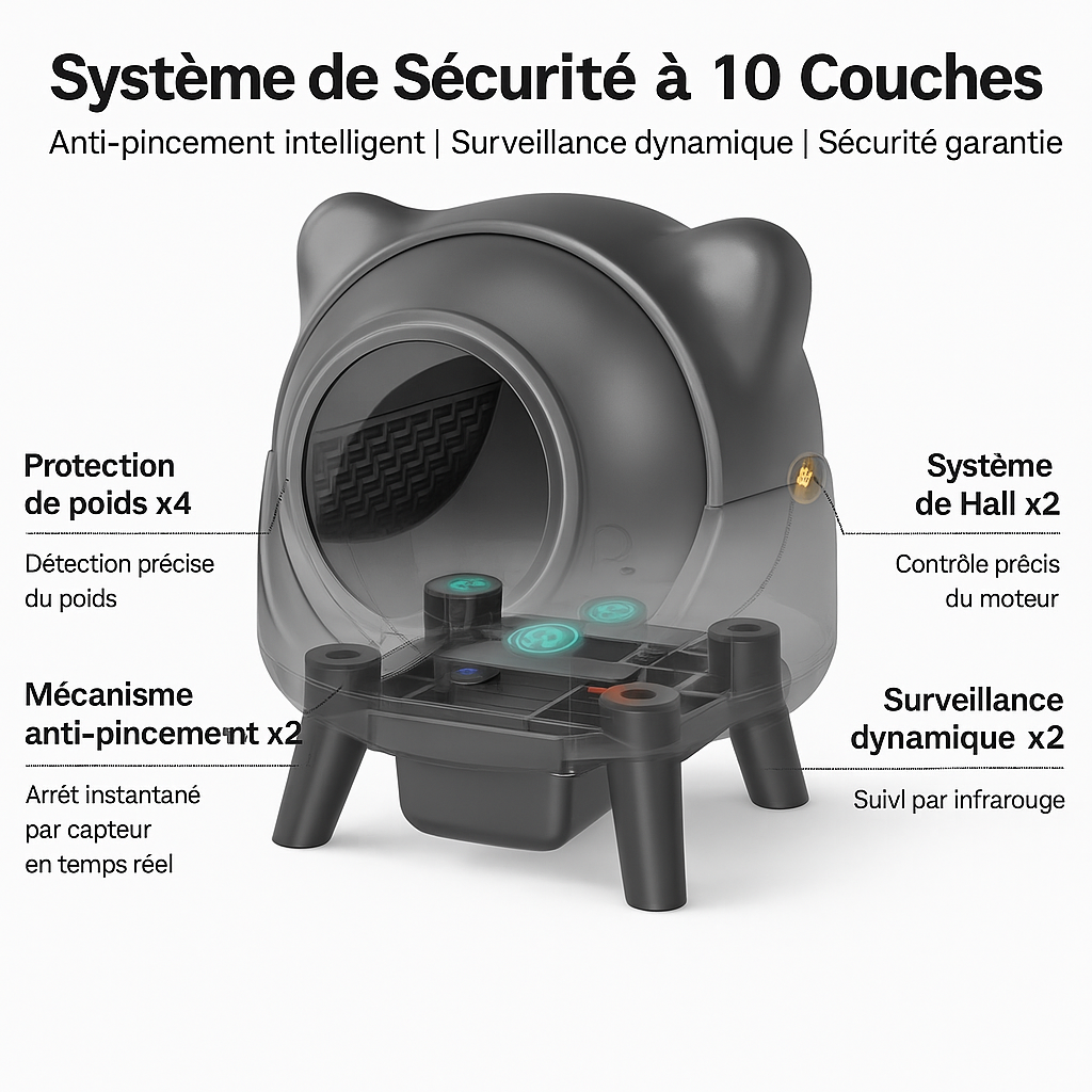 Litière Autonettoyante Connectée pour Chat – Bac XL avec App, Sécurité 10 Capteurs, Fonction Silencieuse & Nettoyage Facile