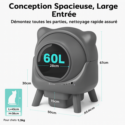 Litière Autonettoyante Connectée pour Chat – Bac XL avec App, Sécurité 10 Capteurs, Fonction Silencieuse & Nettoyage Facile