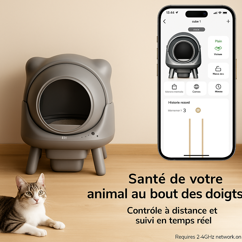 Litière Autonettoyante Connectée pour Chat – Bac XL avec App, Sécurité 10 Capteurs, Fonction Silencieuse & Nettoyage Facile