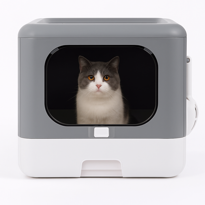 Bac à Litière Fermé pour Chat – Pliable avec Pelle, Double Entrée, Tiroir Nettoyage Facile & Filtration Anti-Odeurs