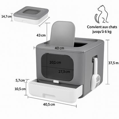 Bac à Litière Fermé pour Chat – Pliable avec Pelle, Double Entrée, Tiroir Nettoyage Facile & Filtration Anti-Odeurs