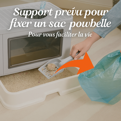 Bac à Litière Pliable pour Chat – Double Entrée, Tiroir Nettoyage Facile, Massageur Intégré & Pelle Incluse