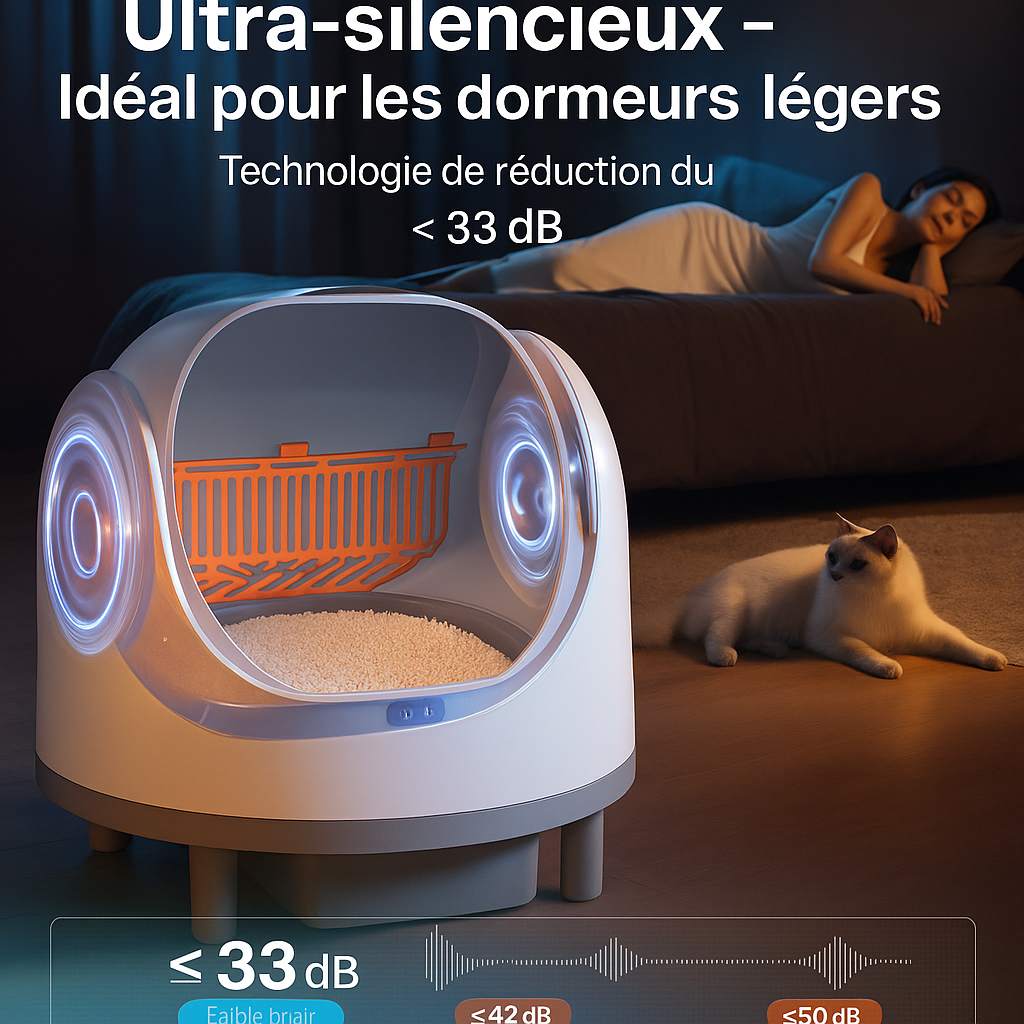 Litière Autonettoyante Connectée pour Chats – Grand Bac Ouvert avec Application, Ultra Silencieuse, Sécurisée et Idéale Multi-Chats