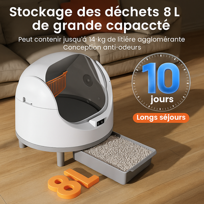 Litière Autonettoyante Connectée pour Chats – Grand Bac Ouvert avec Application, Ultra Silencieuse, Sécurisée et Idéale Multi-Chats