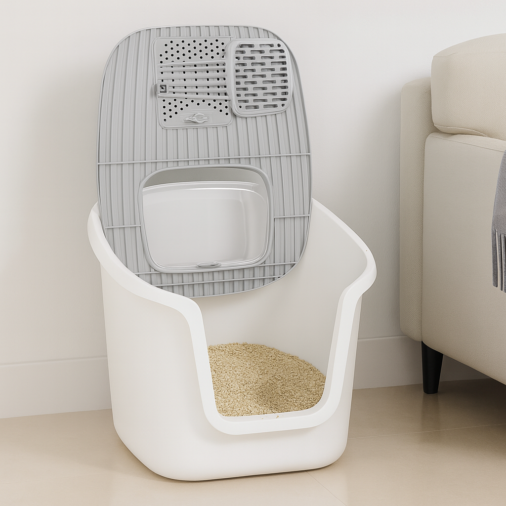 Bac à Litière Fermé pour Chat – Très Grand Espace, Double Accès, Couvercle Relevable & Filtration Anti-Odeur