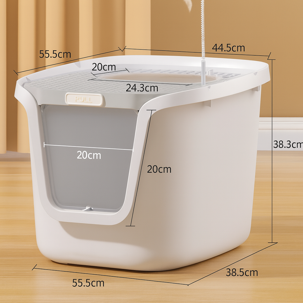 Bac à Litière Fermé pour Chat – Très Grand Espace, Double Accès, Couvercle Relevable & Filtration Anti-Odeur