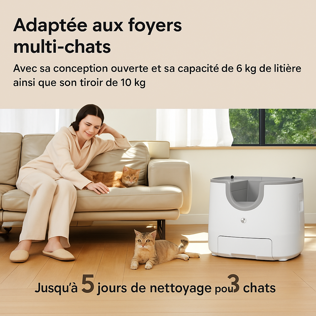 Litière Automatique pour Chat 11L – Autonettoyante, Silencieuse, Sécurisée et Idéale pour Plusieurs Chats