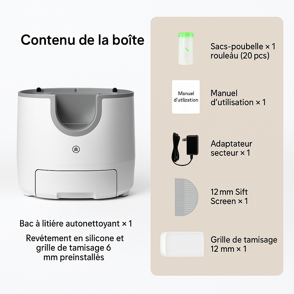 Litière Automatique pour Chat 11L – Autonettoyante, Silencieuse, Sécurisée et Idéale pour Plusieurs Chats