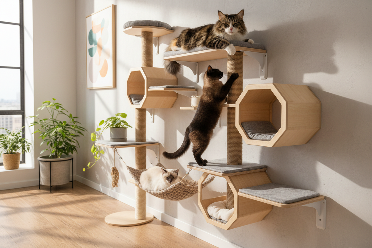 plusieur chat sur un arbre mural 